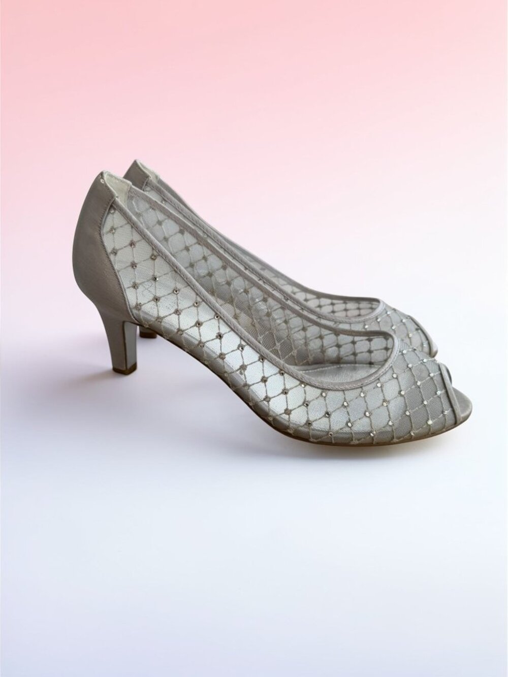 ADRIANNA PAPELL Silver Jeweled Peeptoe Dress Heels Size 8.5